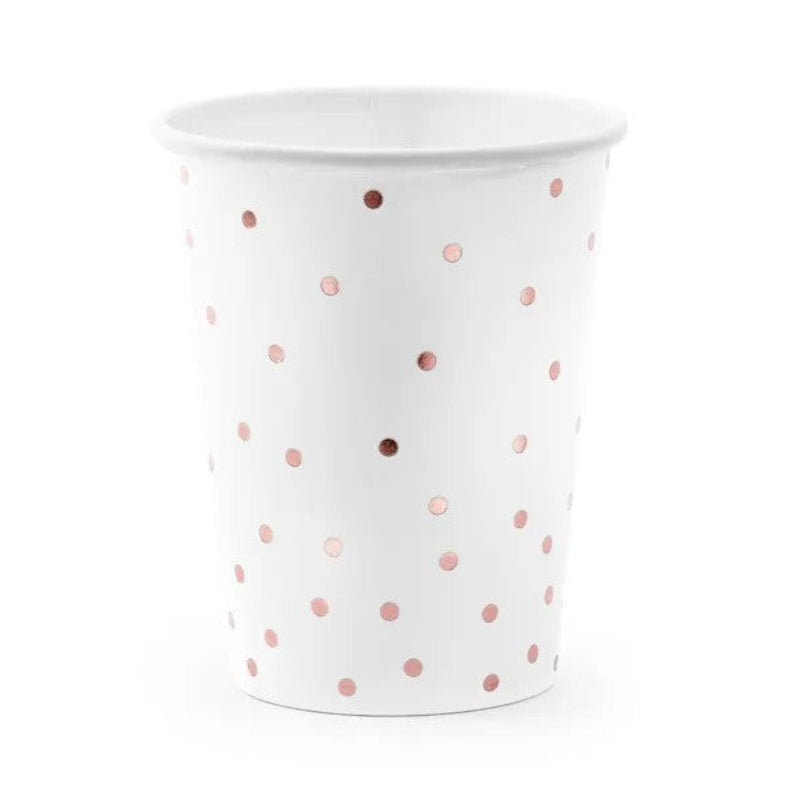 Hvid papkop med rose gold prikker, 260 ml, 6 stk.
