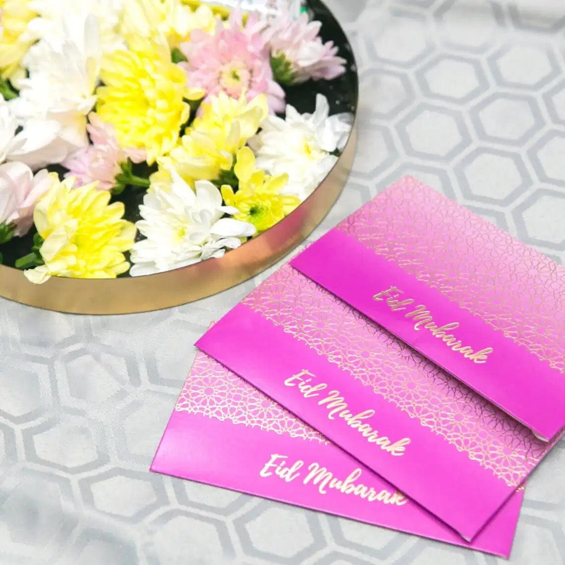 EID Mubarak, lilla og guld kuverter, 10 stk.