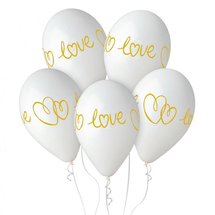 Hvide "love" balloner, 5 stk.