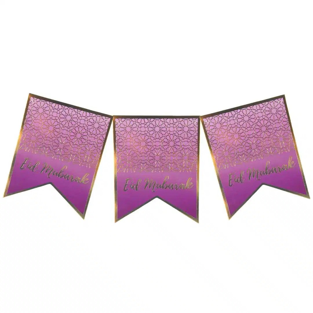 EID Mubarak, lilla og guld banner, 2 m.