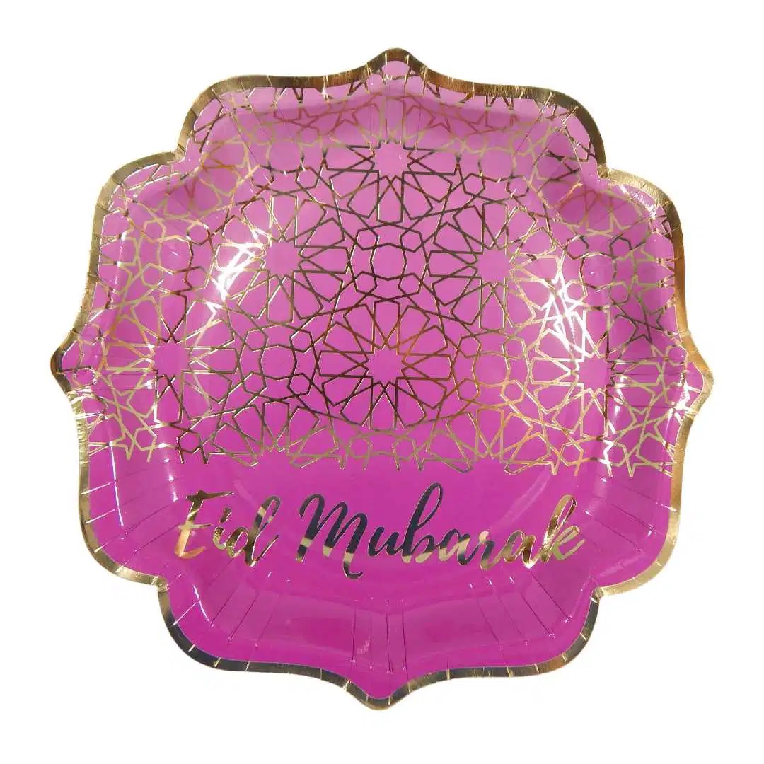 EID Mubarak lilla og guld tallerken, 10 stk.