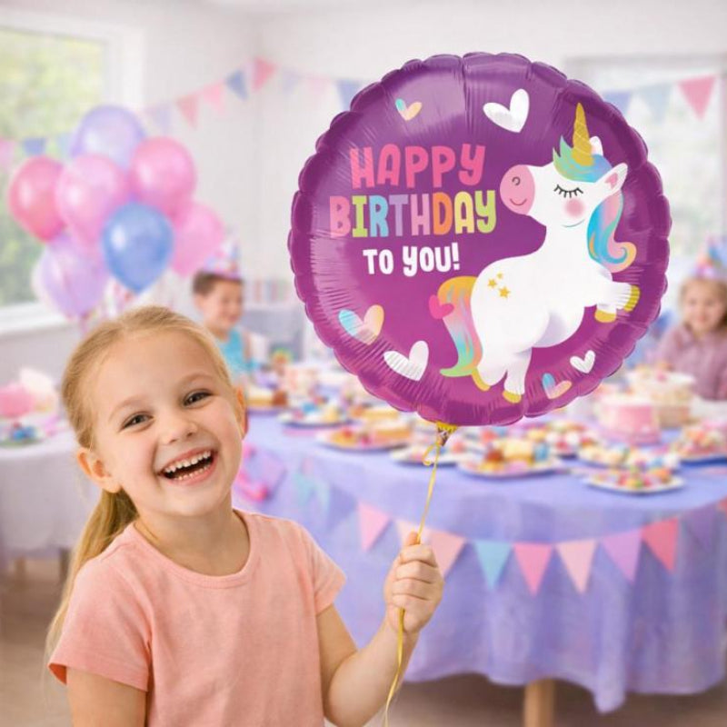 "Happy birthday" enhjørning folieballon, 18"
