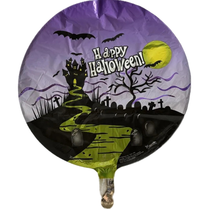 Lilla "Happy Halloween" folieballon, 45 cm.