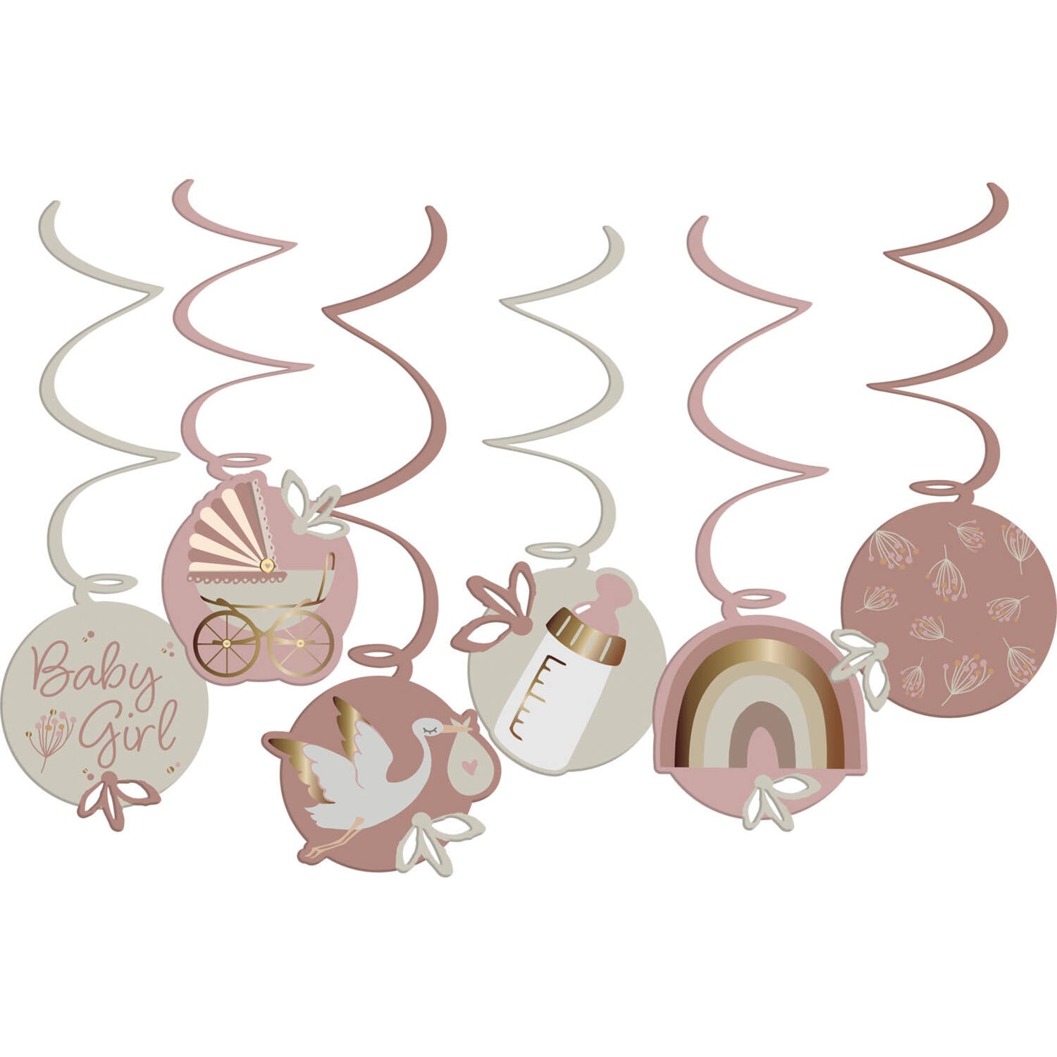 Lyserøde baby girl baby spiraler, 6 stk.