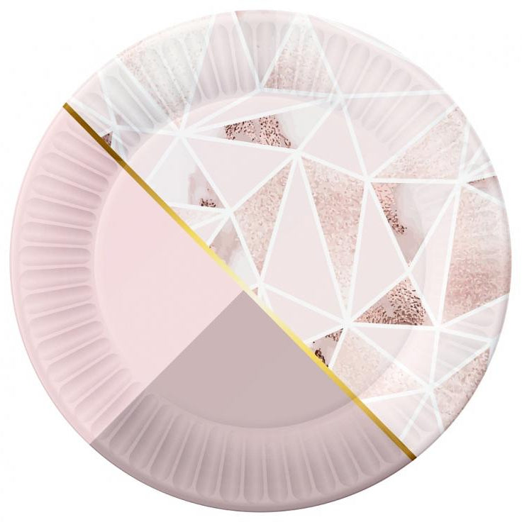 Lyserød mønstret paptallerkener, 18 cm, 6 stk.