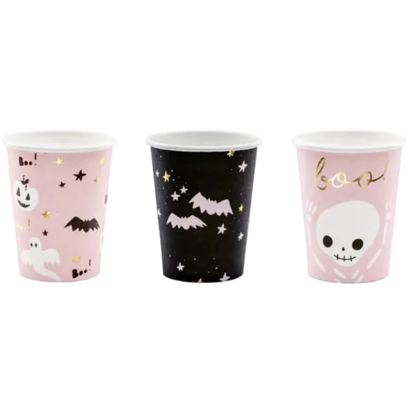 Sort/lyserød Halloween papkop, 220 ml, 6 stk.