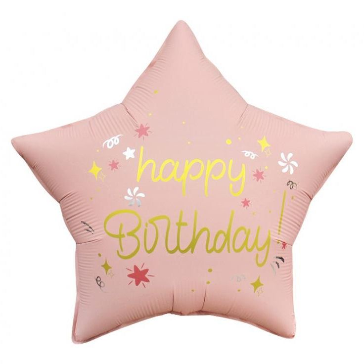 Mat lyserød "Happy Birthday", folieballon, 44 cm