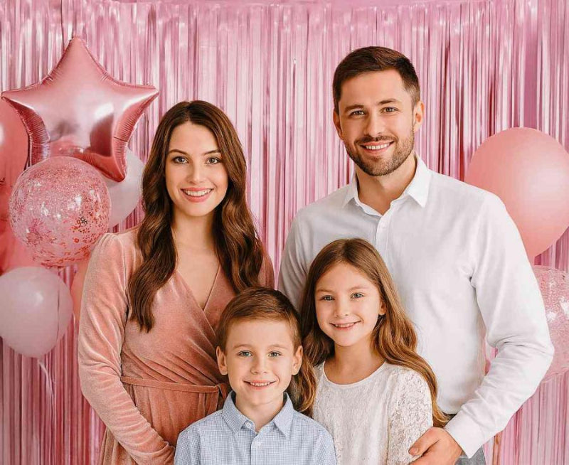 Mat lyserød dørgardin, 100 x 200 cm.