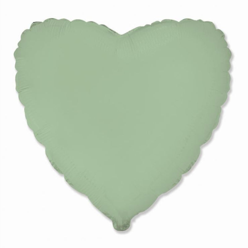 Mat mint grøn hjerte folieballon, 45 cm.