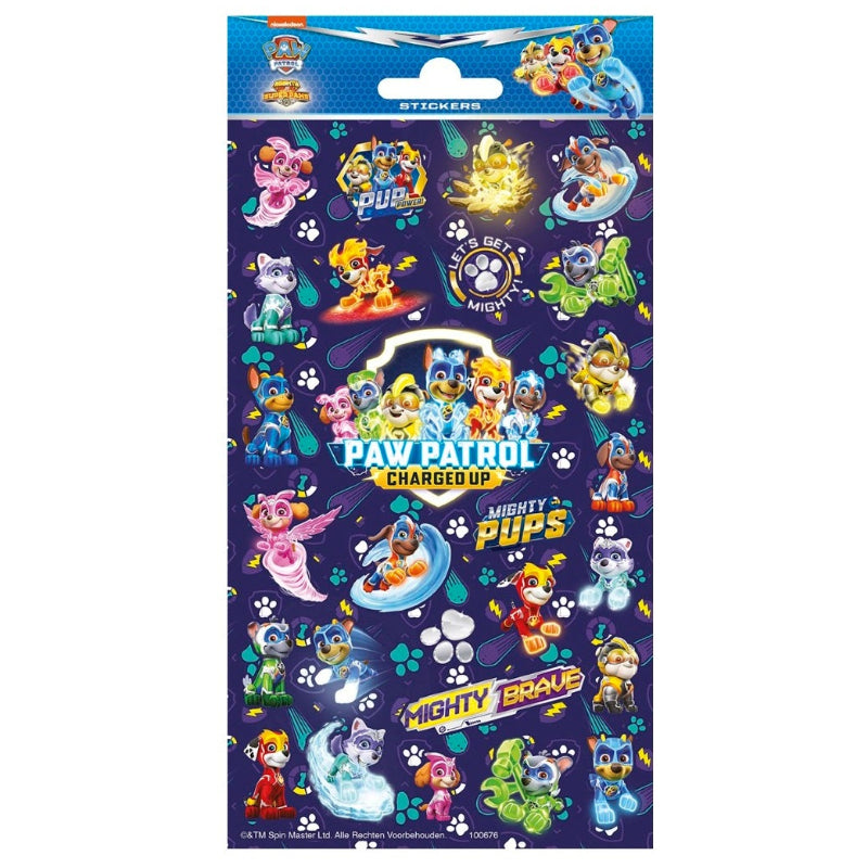 Paw Patrol mighty pups klistermærker, 1 ark.