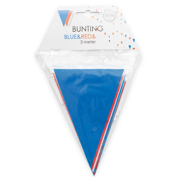 Blå, rød og hvid mini vimpel, 3 m.