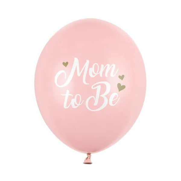Lyserøde "Mom to be" latex balloner, 6 stk.