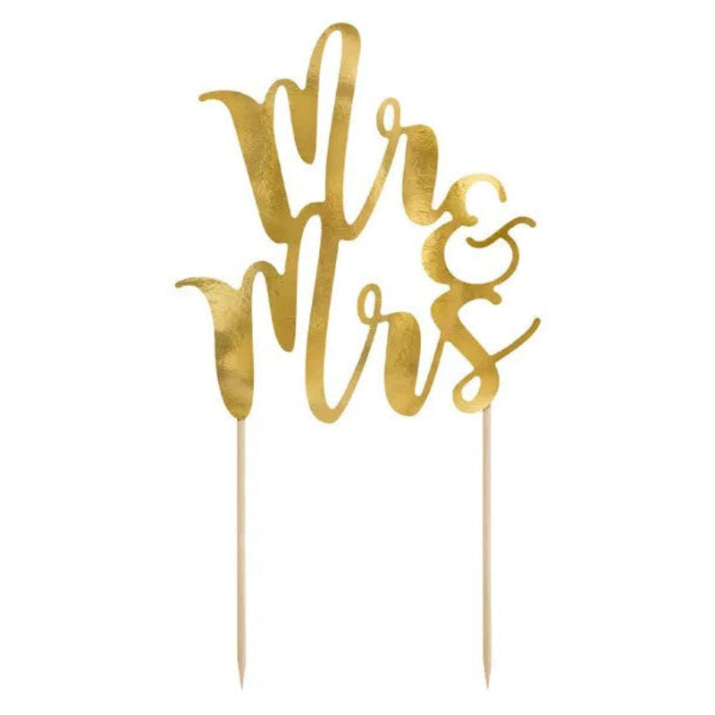 Guld "Mr & Mrs" kagepynt, 1 stk.
