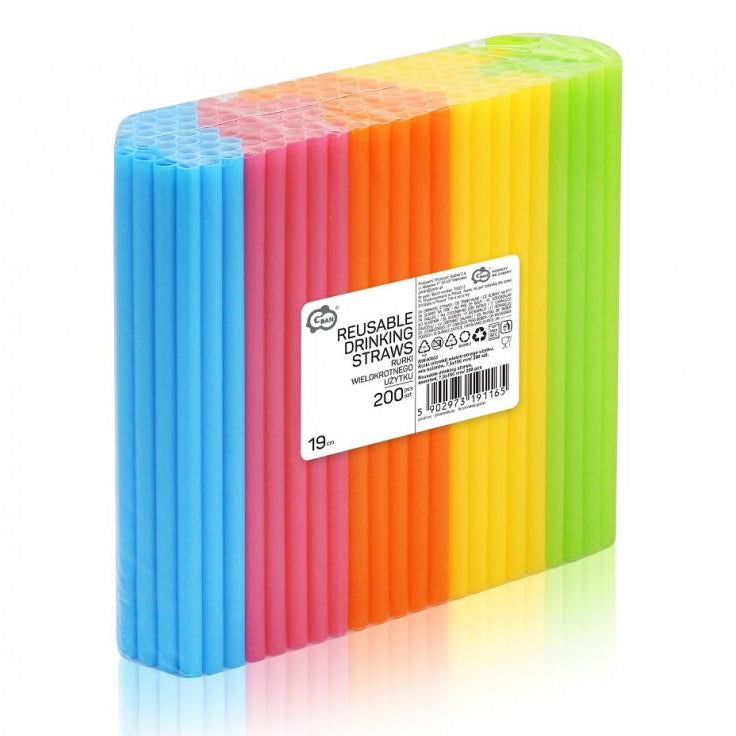 Multifarvet sugerør i genanvendelig plast, 200 stk.