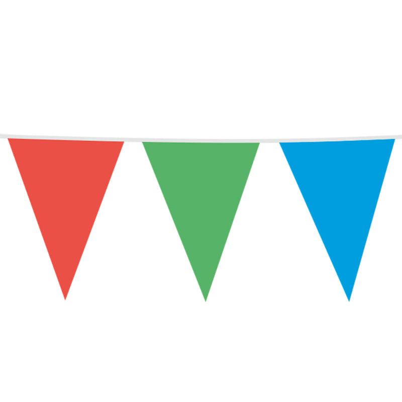 Stor multifarvet plast vimpel - 30x45 cm, 10 m.