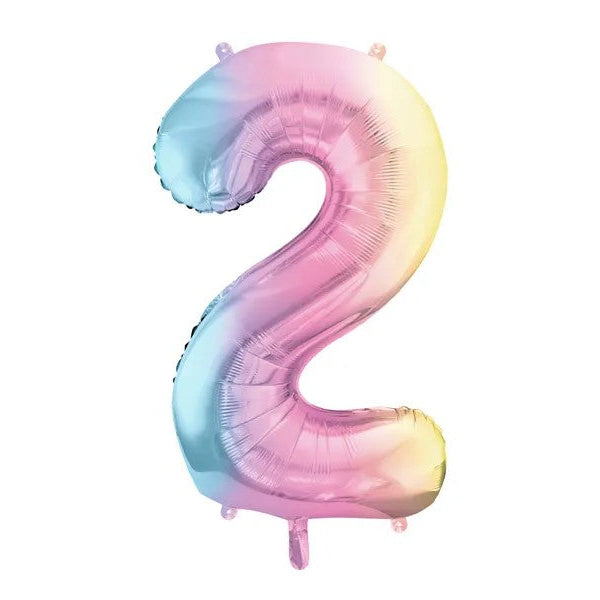 Regnbuefarvet 2-tal, folieballon, 86 cm.