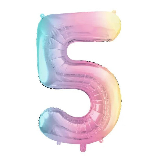 Regnbuefarvet 5-tal, folieballon, 86 cm.