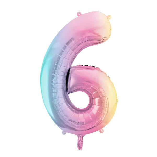 Regnbuefarvet 6-tal, folieballon, 86 cm.