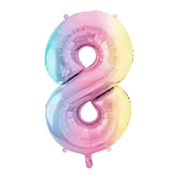 Regnbuefarvet 8-tal, folieballon, 86 cm.