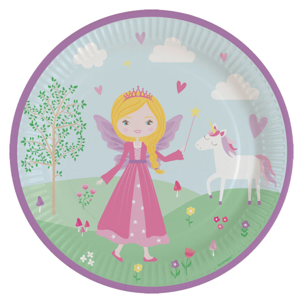 Prinsesse - enhjørning paptallerken, 23 cm, 8 stk.