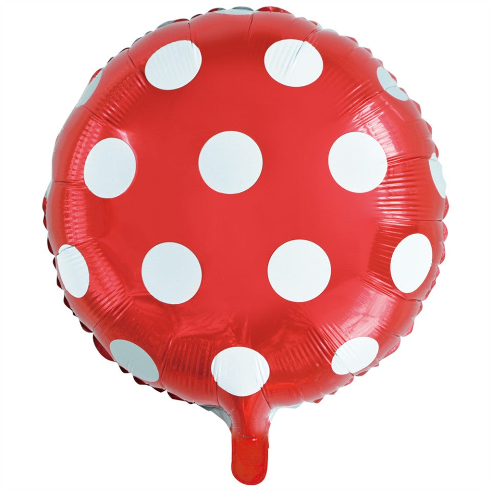 Rød prikket folieballon, 18"