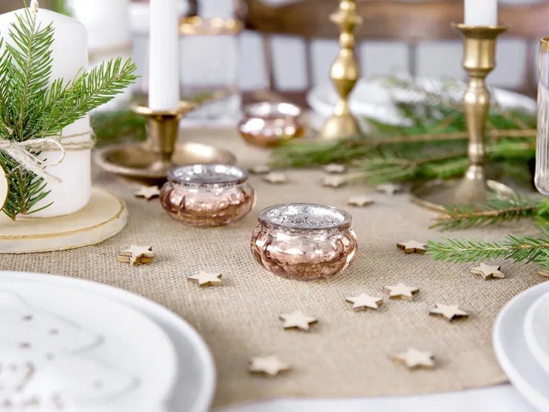 Rose gold glas fyrfadsstage, 4 stk.