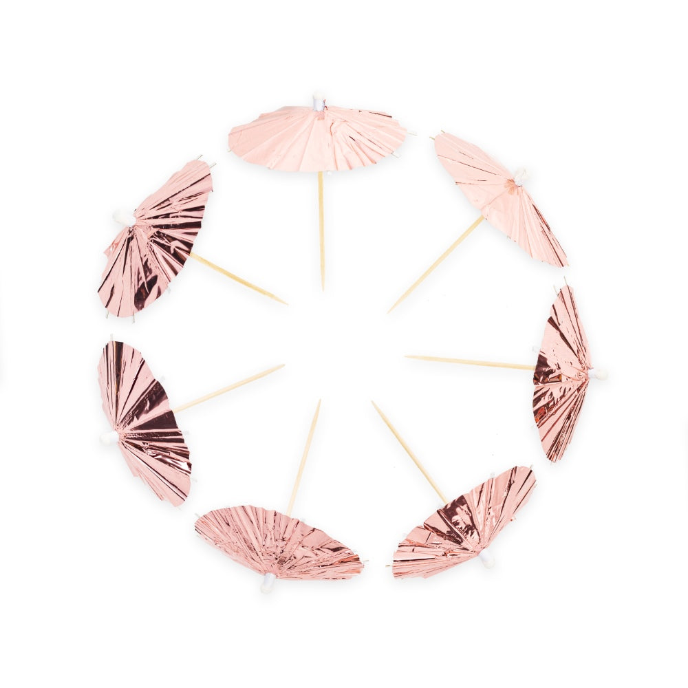 Rose gold drinks parasol, 10 stk.