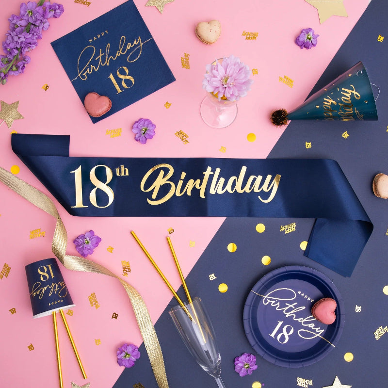 "18th birthday" skråbånd, 10x160 cm.