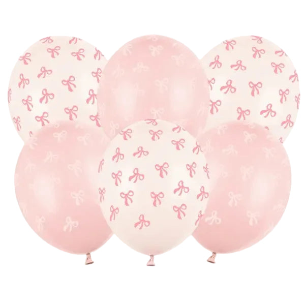 Lyserøde sløjfe balloner, 30 cm, 6 stk.