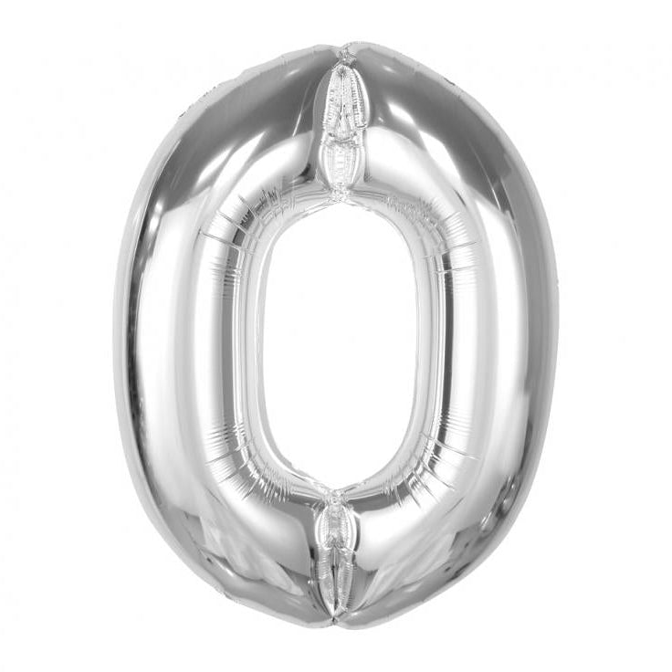 XL Sølv folie tal ballon 0, 92 cm.