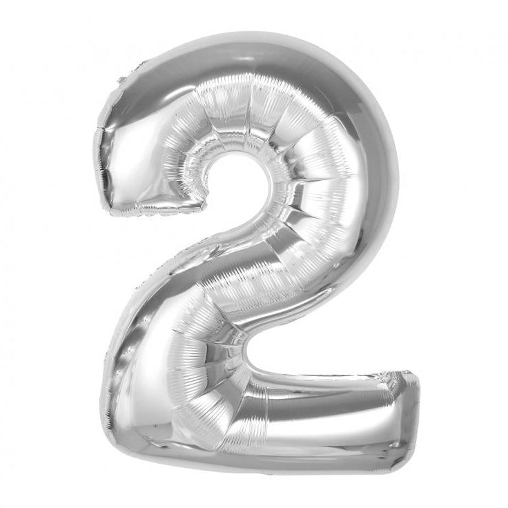 XL Sølv folie tal ballon 2, 92 cm.