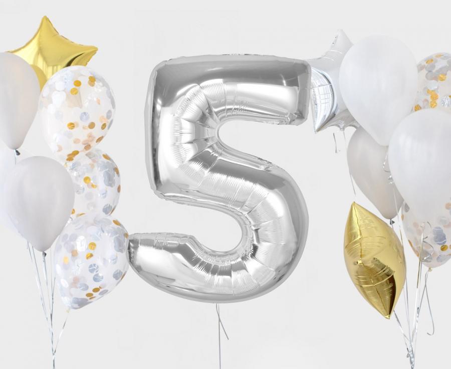 XL Sølv folie tal ballon 5, 92 cm.