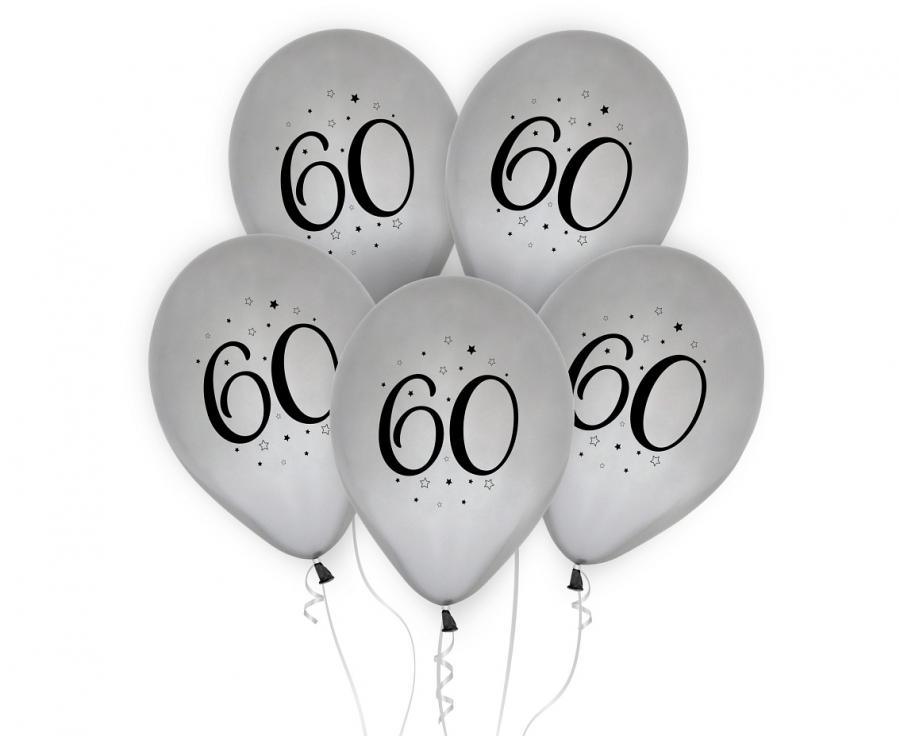 Sølv 60 balloner, 12", 5 stk.