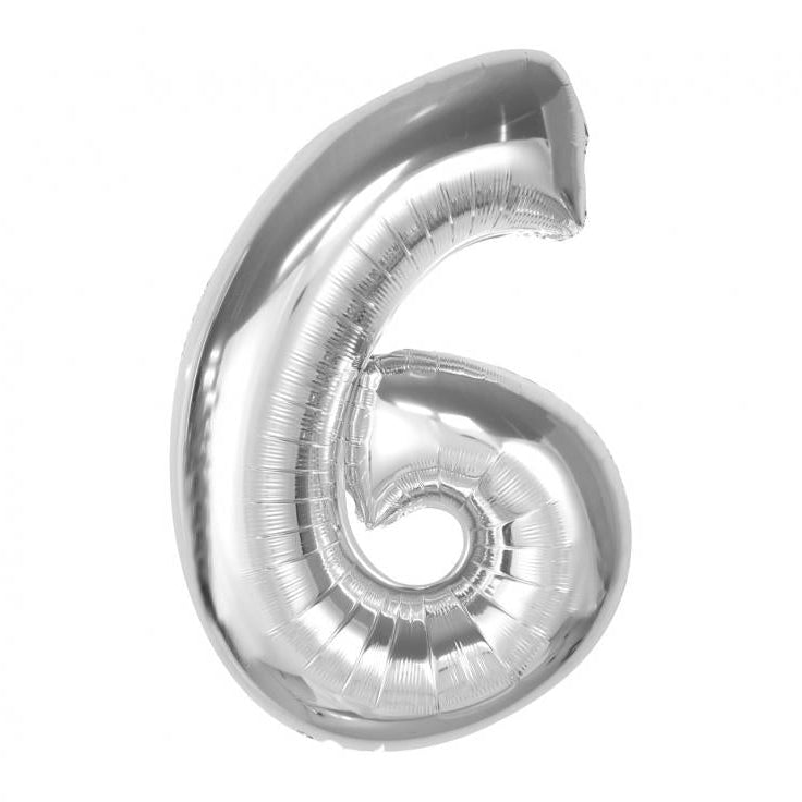 XL Sølv folie tal ballon 6, 92 cm.
