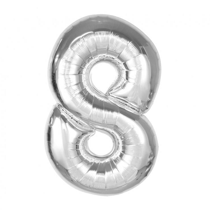XL Sølv folie tal ballon 8, 92 cm.