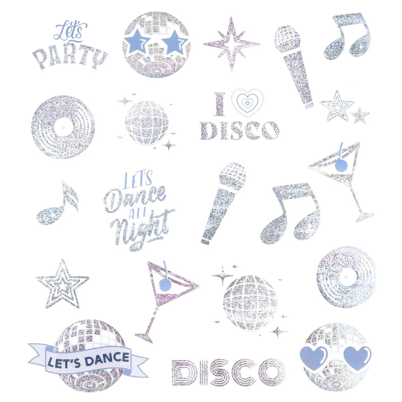 Sølv disco tatoveringer, 21 stk.