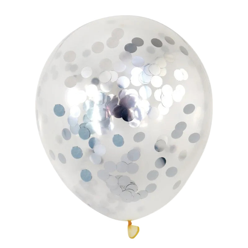 Sølv konfetti latexballon, 5 stk.