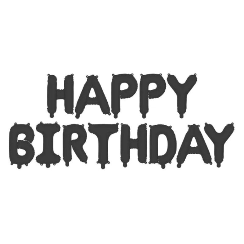 Sort "Happy birthday" folie ballonsæt