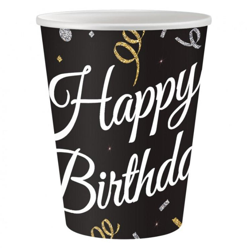 Sorte "Happy birthday" papkopper, 6 stk.