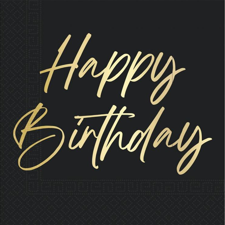 Sort fødselsdagsserviet, 20 stk.