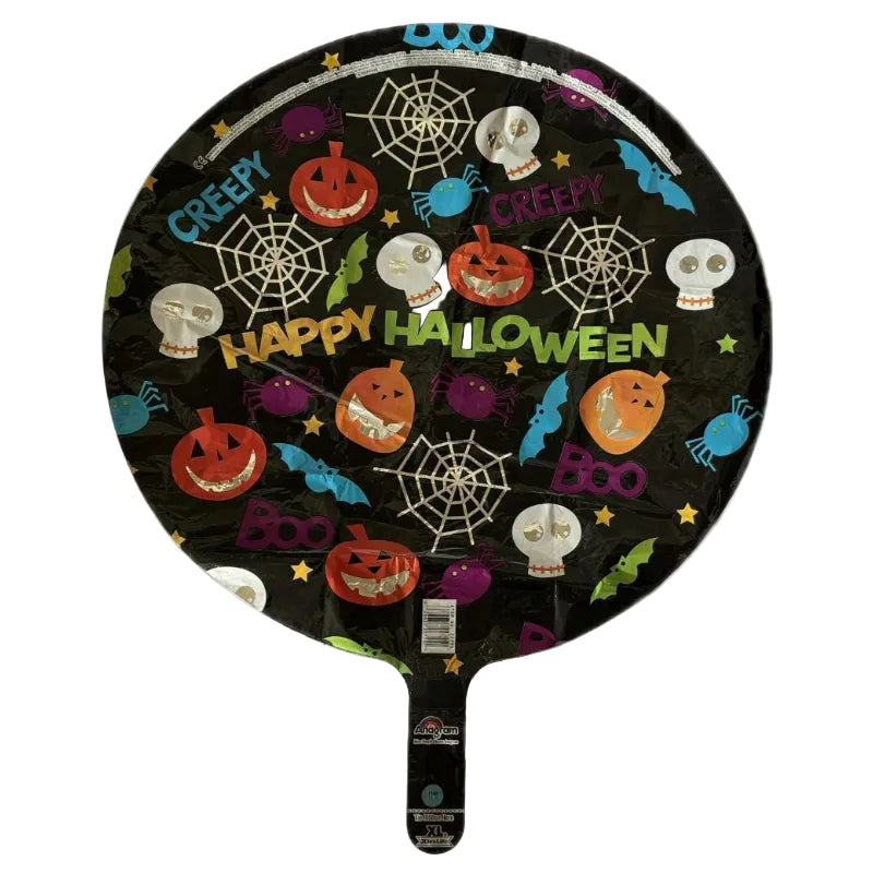 Rund sort halloween folieballon, 45 cm.