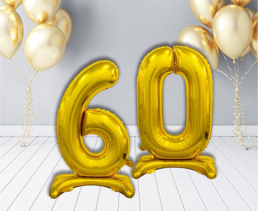 Stående guld 6-tal folieballon, 74 cm.