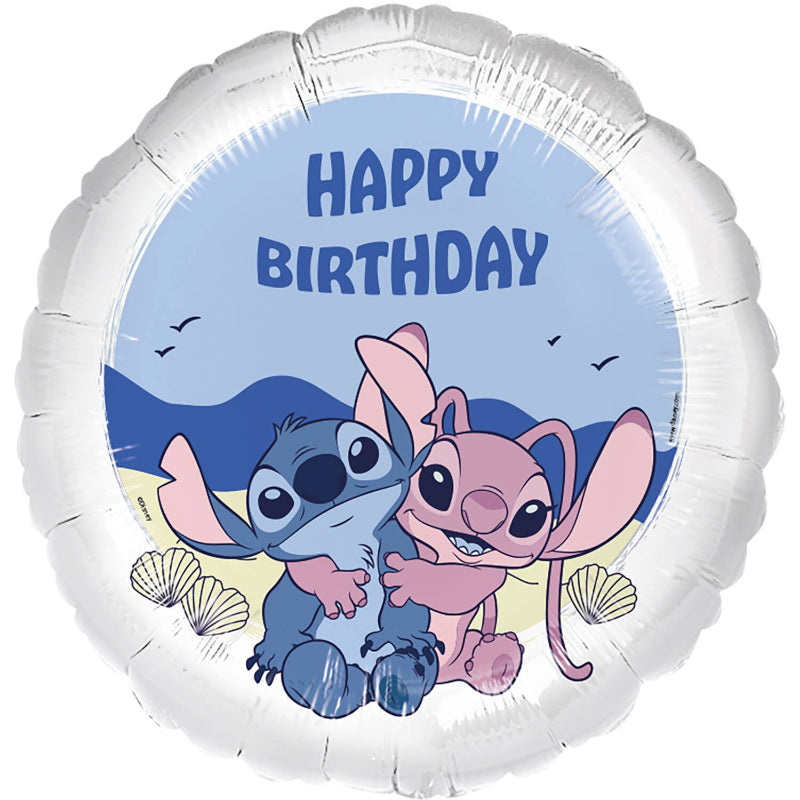 Stitch & Angel "Happy birthday" folieballon, 45 cm.