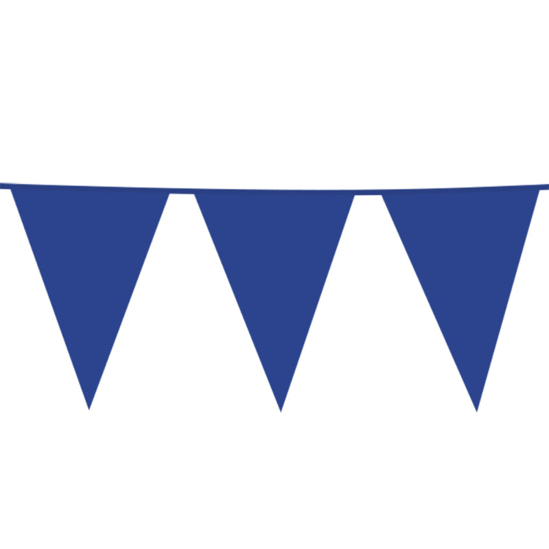 Stor blå plast vimpel - 30x45 cm, 10 m.