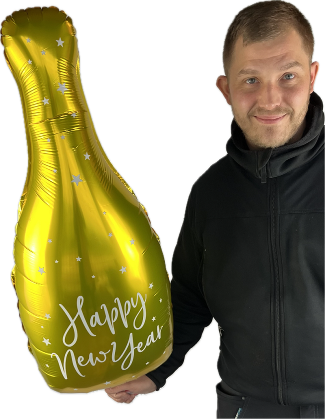 Nytårs champagneflaske folieballon i metal guld