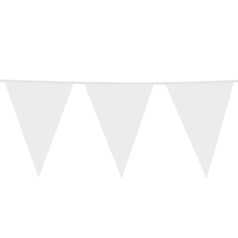 Stor hvid plast vimpel - 30x45 cm, 10 m.