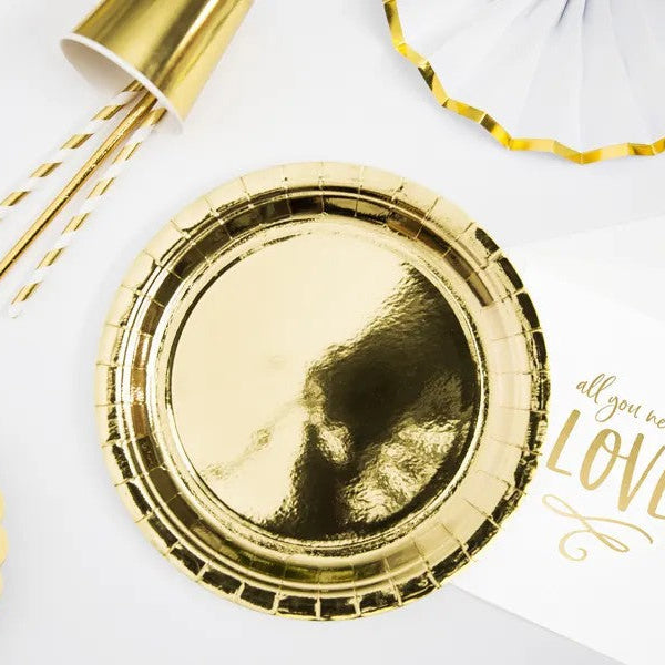 Guld paptallerken, 23 cm, 6 stk.