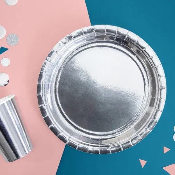 Sølv paptallerken, 23 cm, 6 stk.