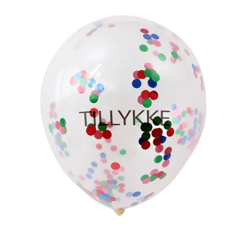 "Tillykke" konfetti ballon, 5 stk.