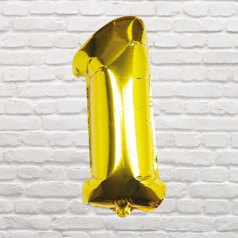 Guldfarvet ballon med tallet "1" 